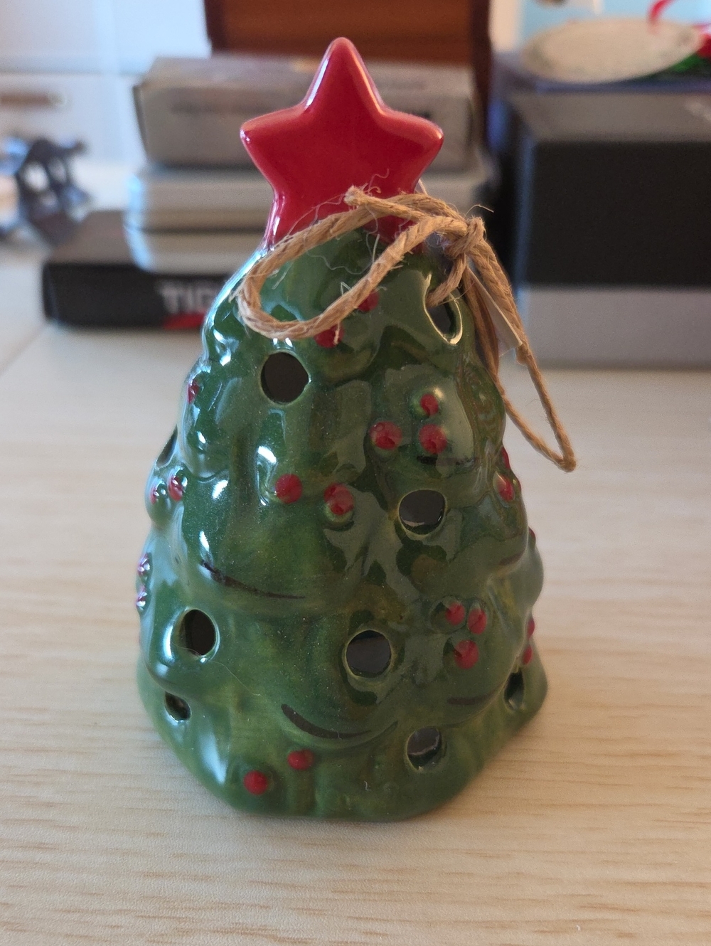 Hallmark Mud Pie Green Ceramic Christmas Tree Lantern & Music Box